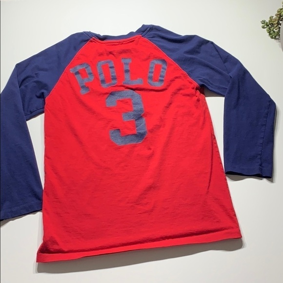 Polo Ralph Lauren Long Sleeve Baseball T Shirt color block red blue tee - Picture 4 of 6